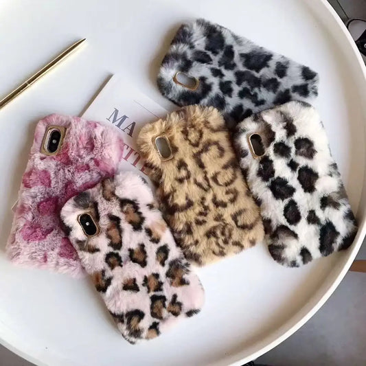 Plush Leopard Print Phone Case