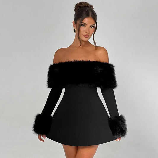 Mini Strapless Faux Fur Dress