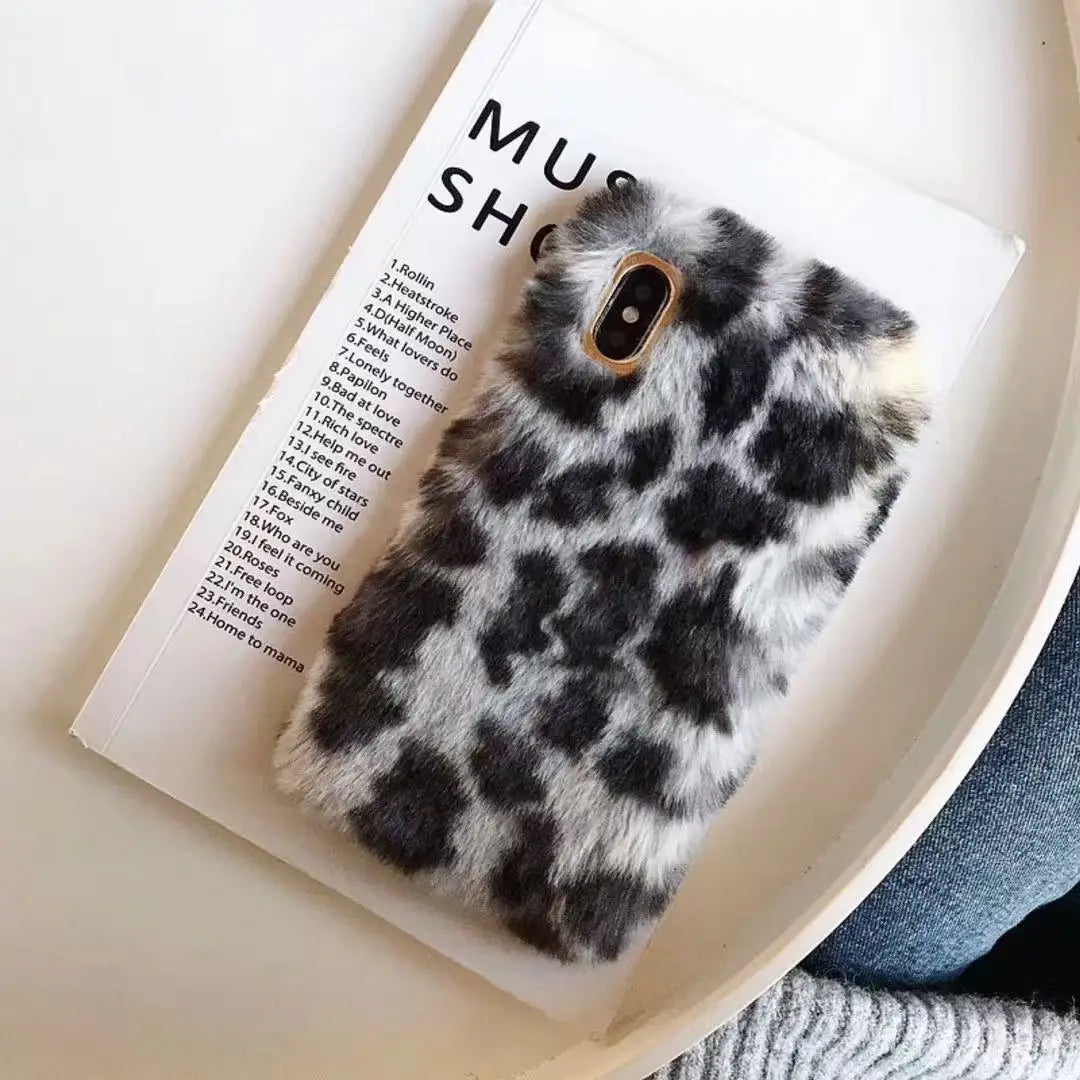 Plush Leopard Print Phone Case